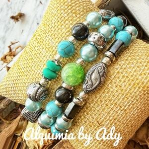 Alquimia Turquoise, Silver, and Green quartz Bracelet Collection